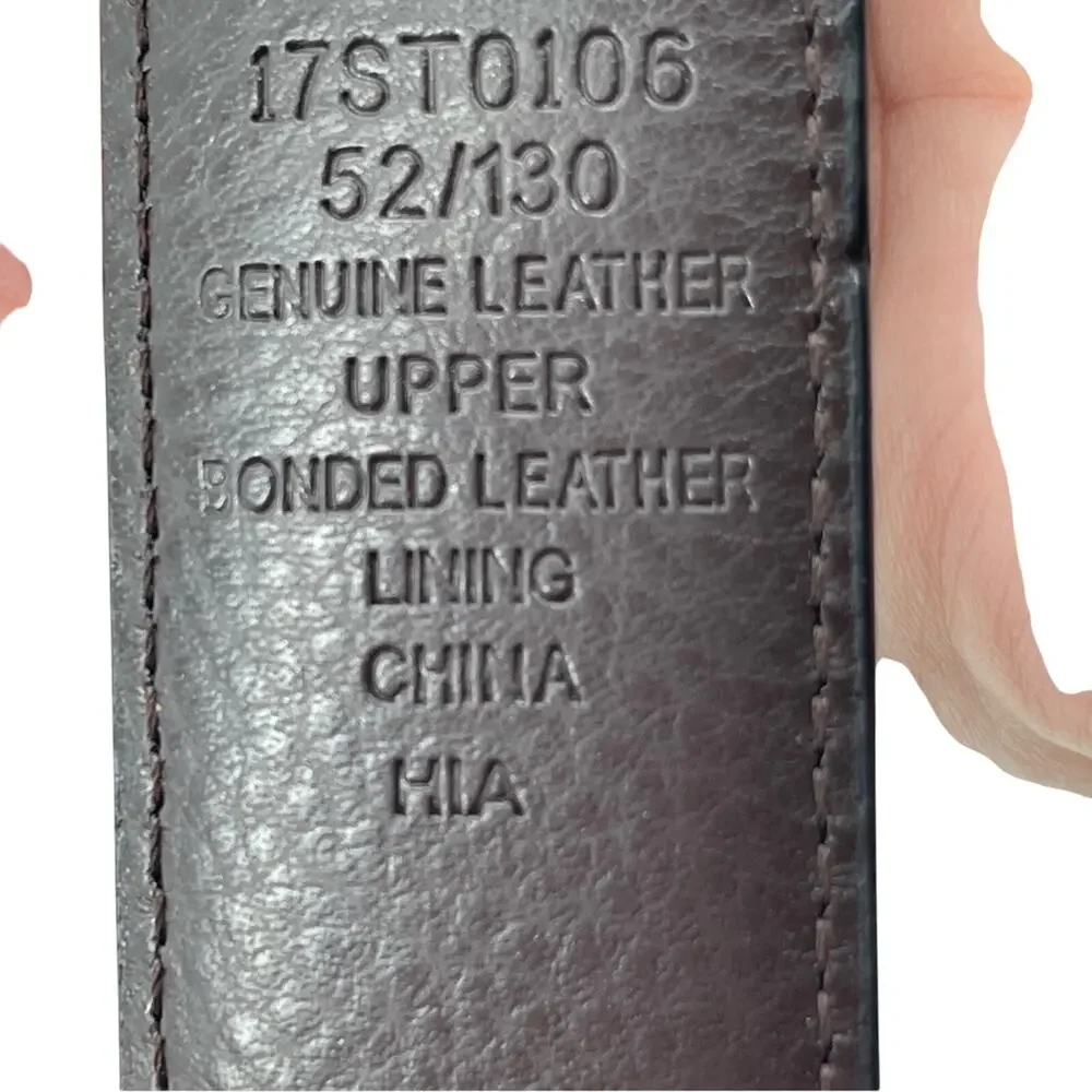 Genuine Leather Men's Black Brown Reversible Belt Dark Silver Hardware Size 52